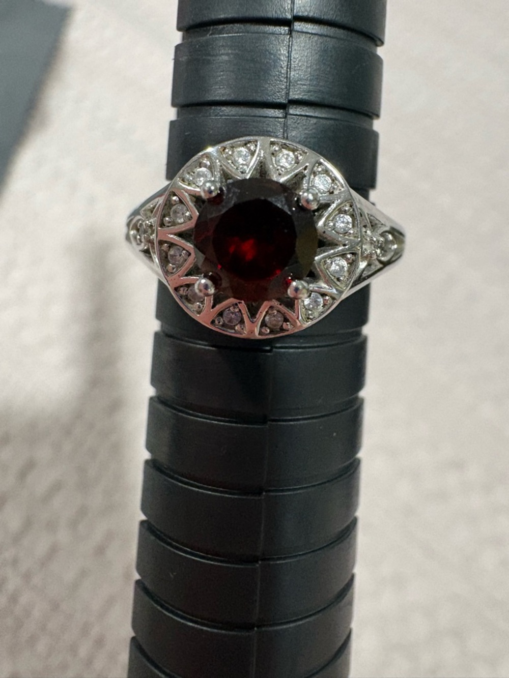Nataliya V. Collister Sterling Silver Garnet Halo Ring - Size 6